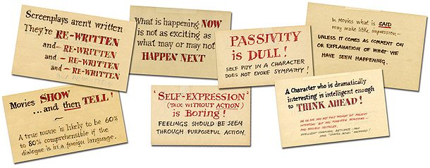 alexander-mackendrick-aphorisms-london-screenwriters-festival A set of old fashioned posters with different sayings on them.